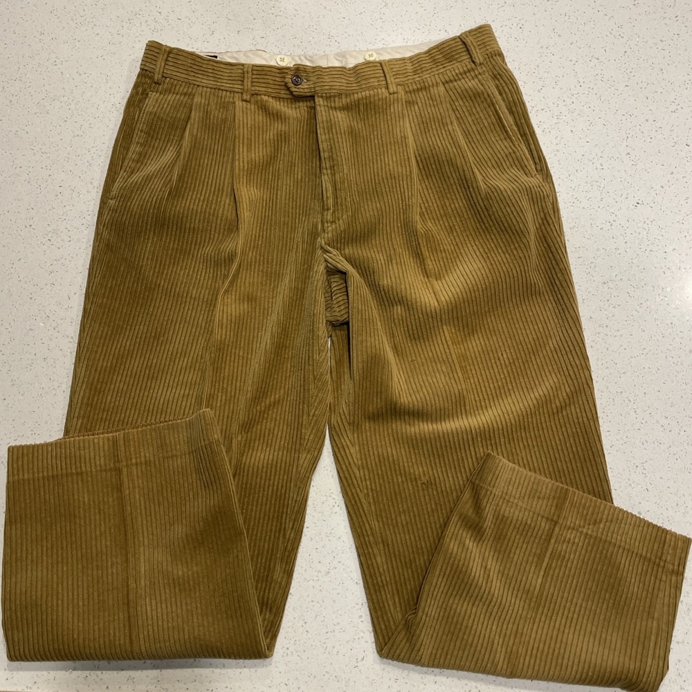 J Peterman Pants38R Brown Corduroy Flat Front Straight Leg Chino Wale Classic